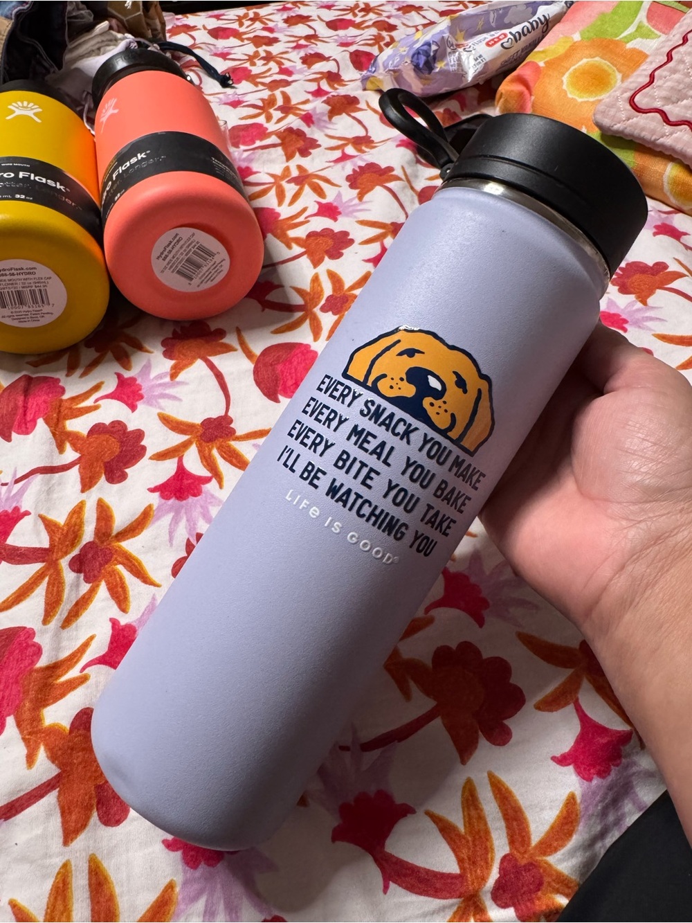 Life Is Good Lavender Dog Graphic Stainless Travel Bottle